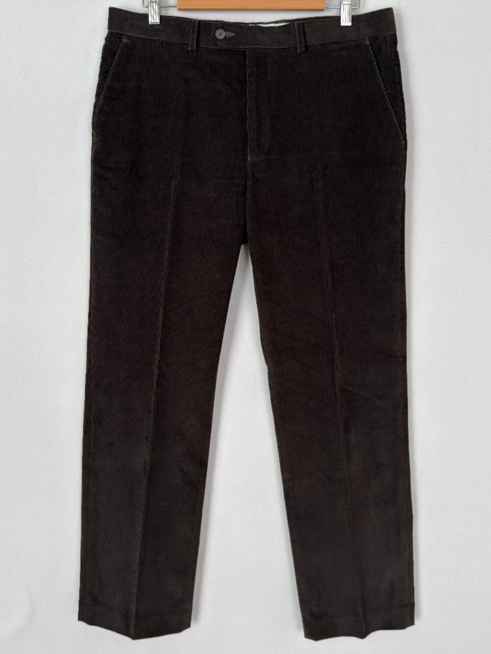 Ralph Lauren 34x30 Dark Brown Corduroy Pants Flat Front Cord Trousers Cotton